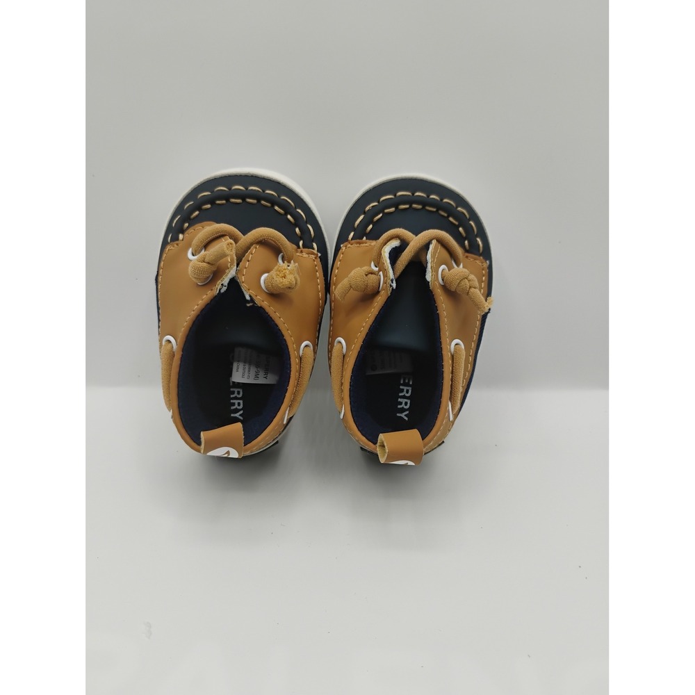Sperry Boat Shoes Baby Size 3 6-9 Months Navy Tan New Crib Shoes